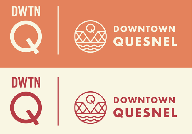 Downtown Quesnel brand identity, logo in two colourways